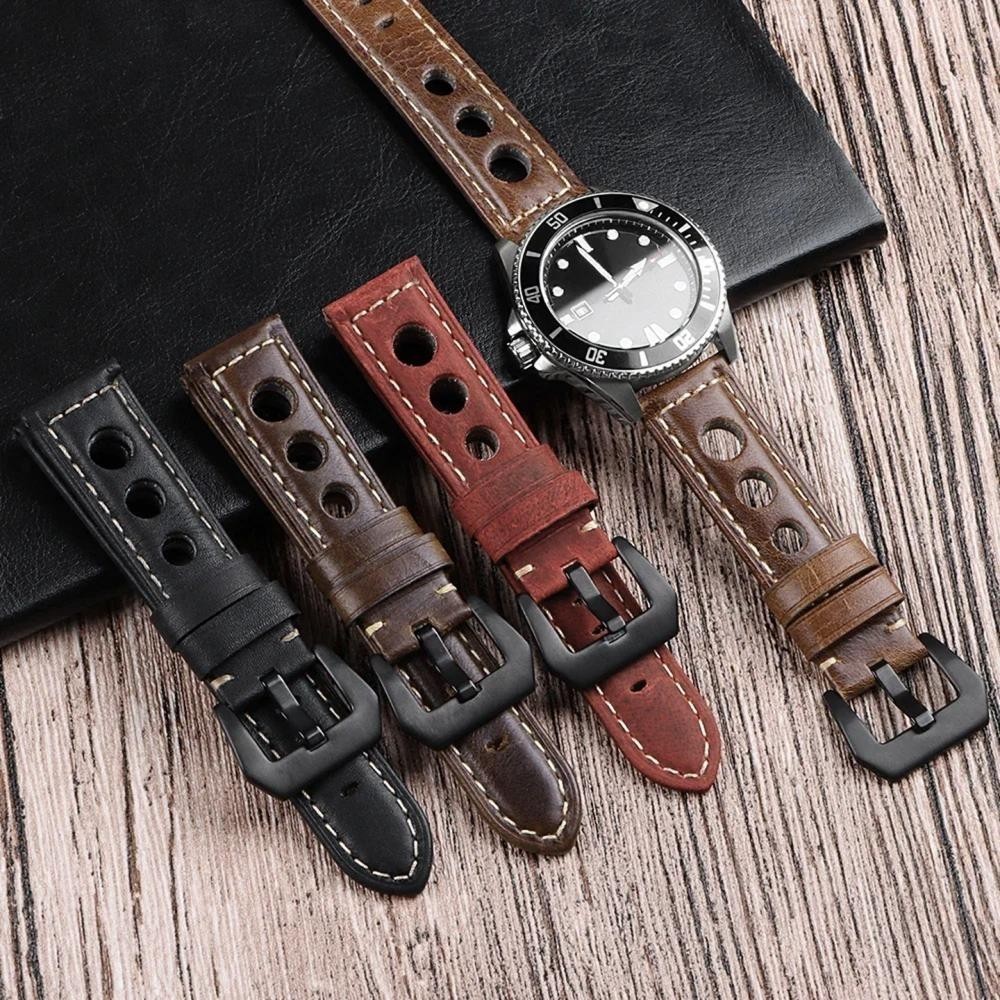 New Correa De Reloj De Piel De Vaca Pulsera De Cuero Genuino De 20mm 22mm Y 24mm