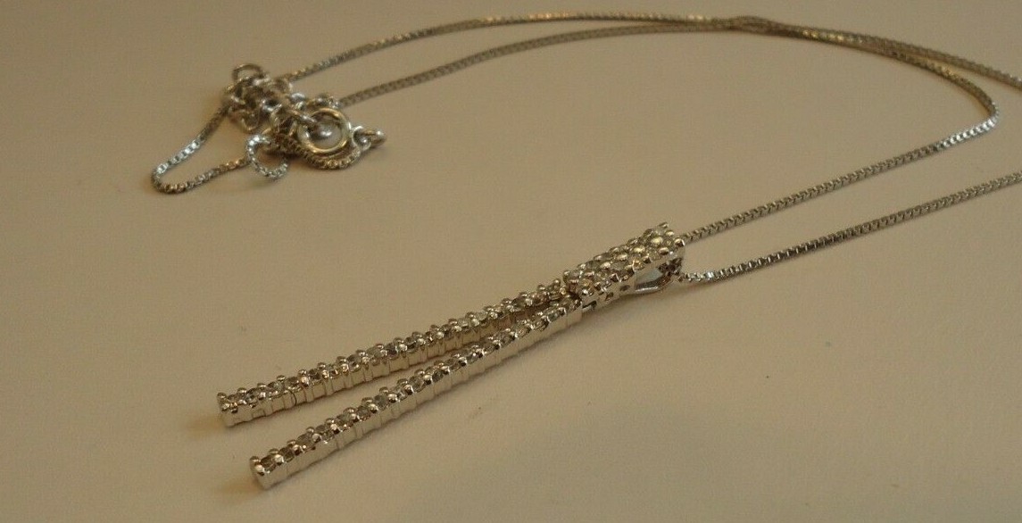 DOUBLE BAR DESIGN NECKLACE PENDANT W/ LAB DIAMONDS/ 925 STERLING SILVER / 18”