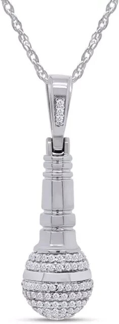 Women’s Microphone Pendant Round Lab-Created Diamond 14K White Gold Plated
