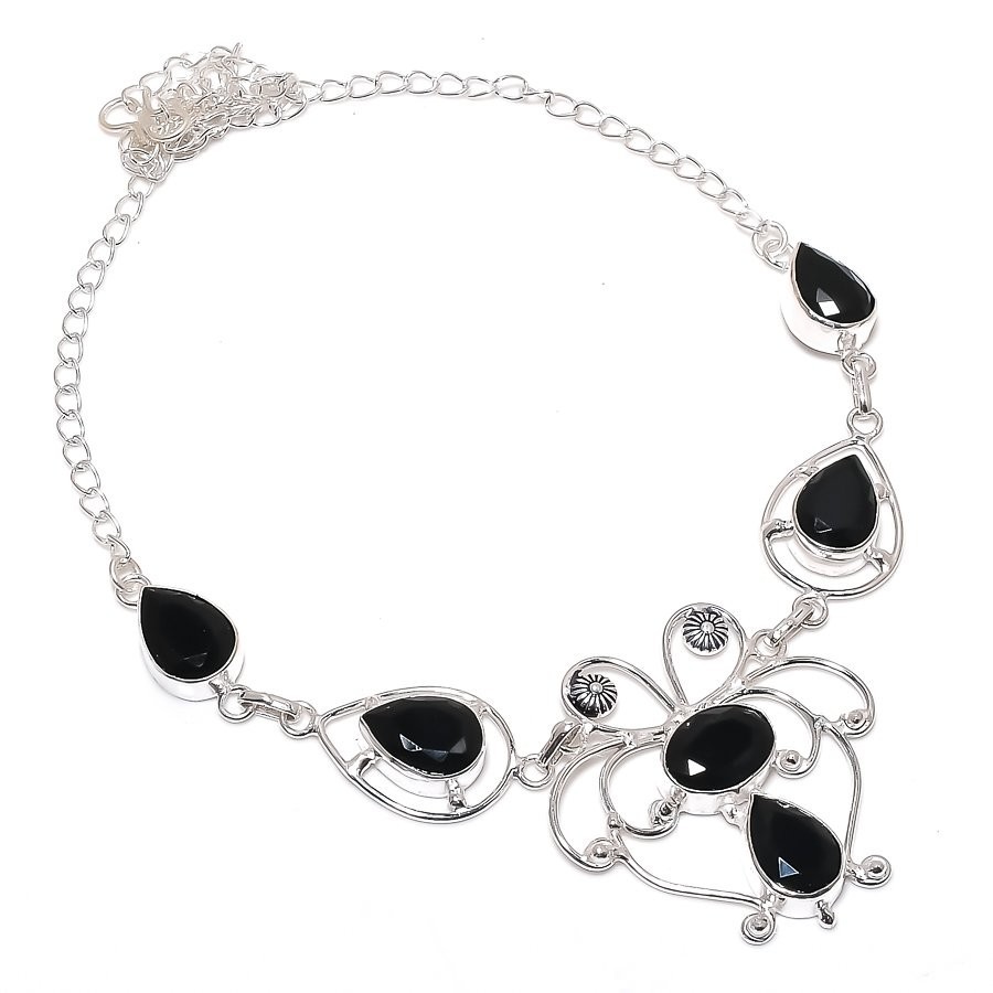Black Spinel Gemstone Handmade 925 Sterling Silver Jewelry Necklace Size 18″