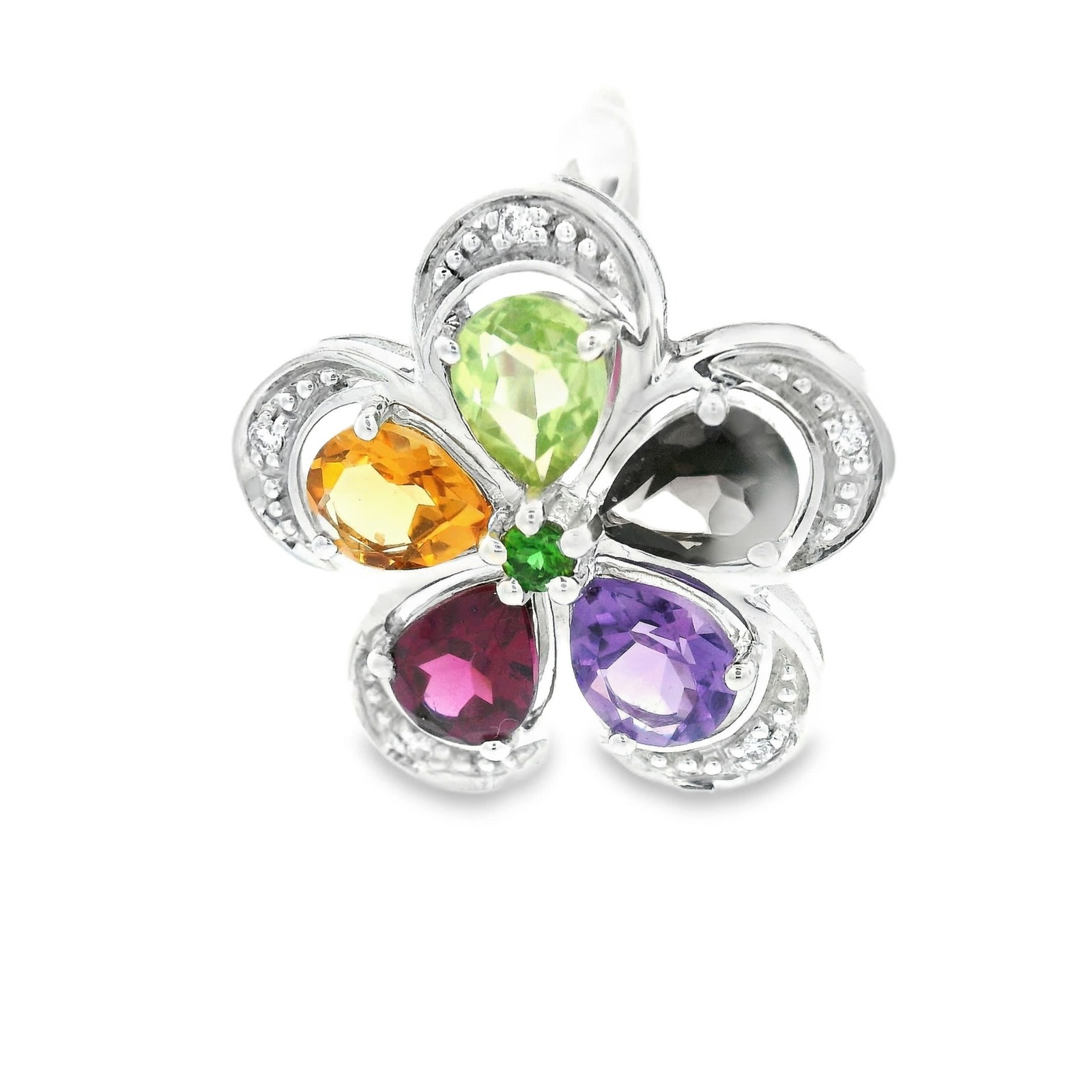 Natural Assorted Gemstones & Diamond Dangle/Drop Earrings, 14k White Gold
