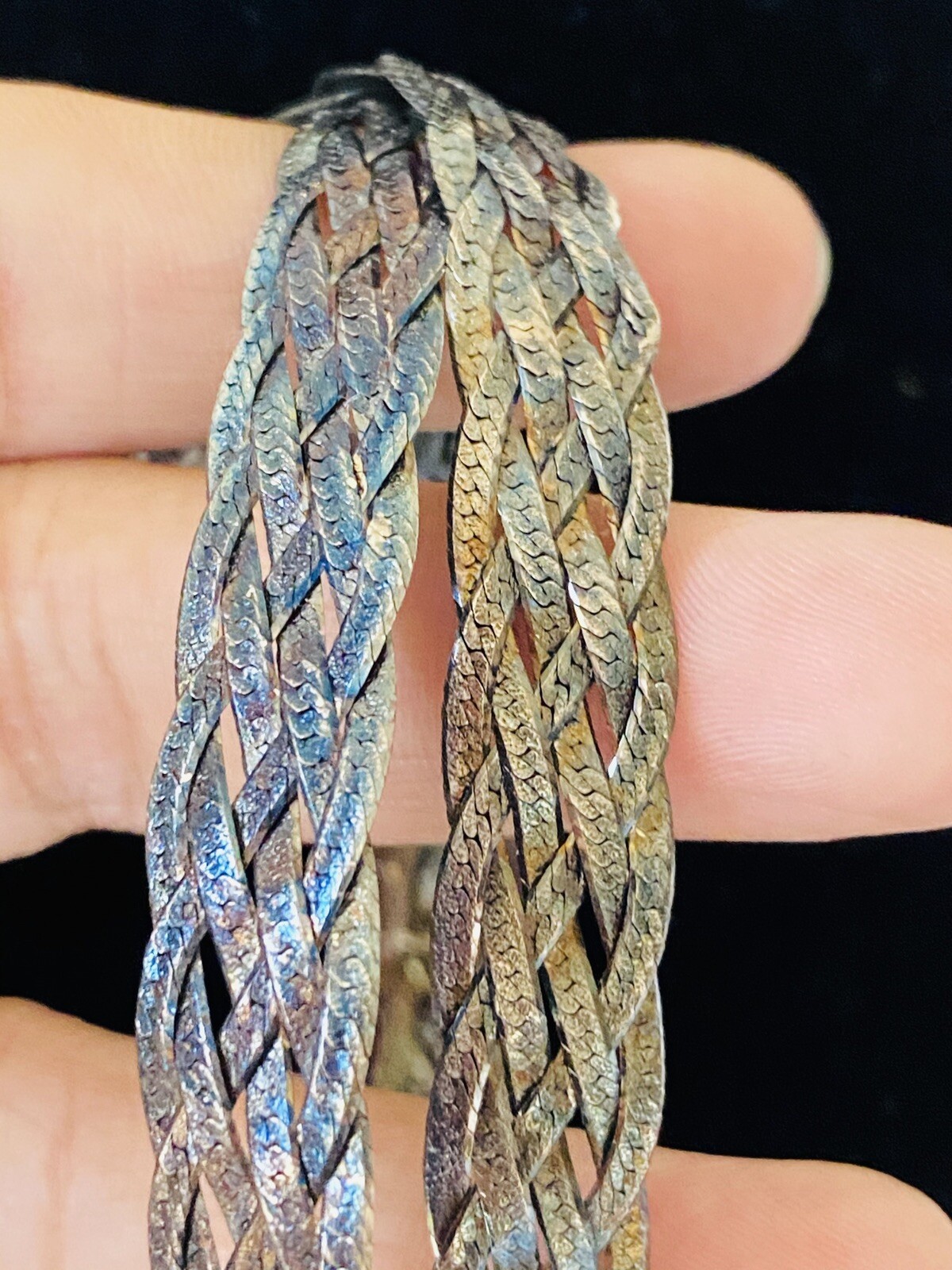 Vintage ITALY Sterling Silver 925 Herringbone Braided Chain Necklace 21-Grams