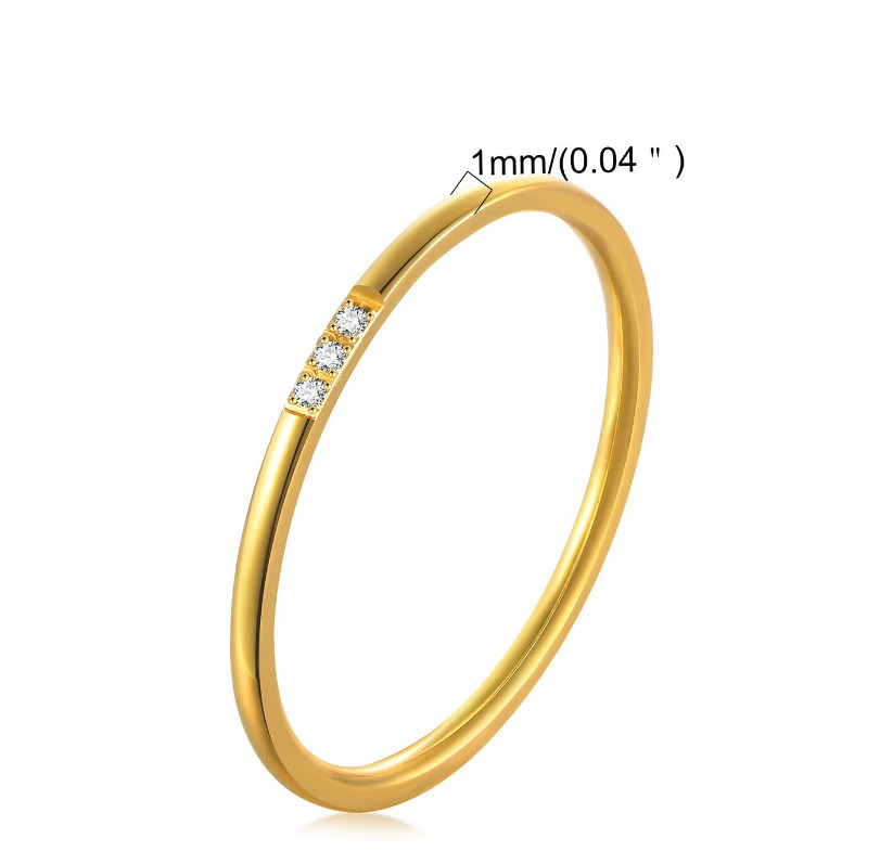 Women Thin 1mm Silver Gold Plated Stainless Steel CZ Inlay Stackable Ring Band