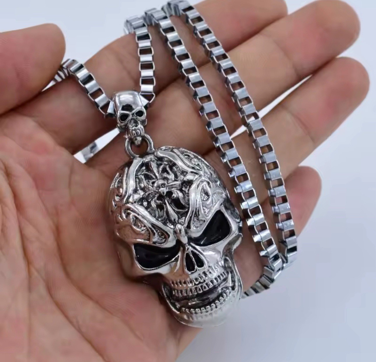Gothic Skull Pendant Necklace Punk Skeleton Chain Vintage Hip Hop Jewelry