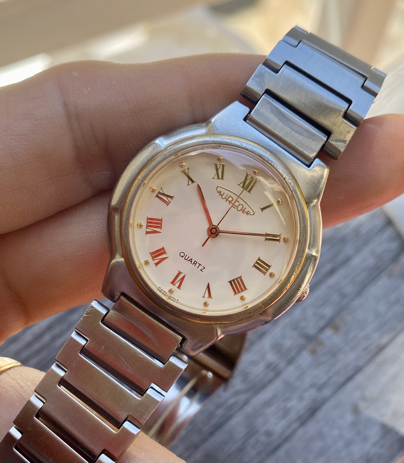 Vintage Aureole Swiss Quartz Watch 33mm Roman Numerals