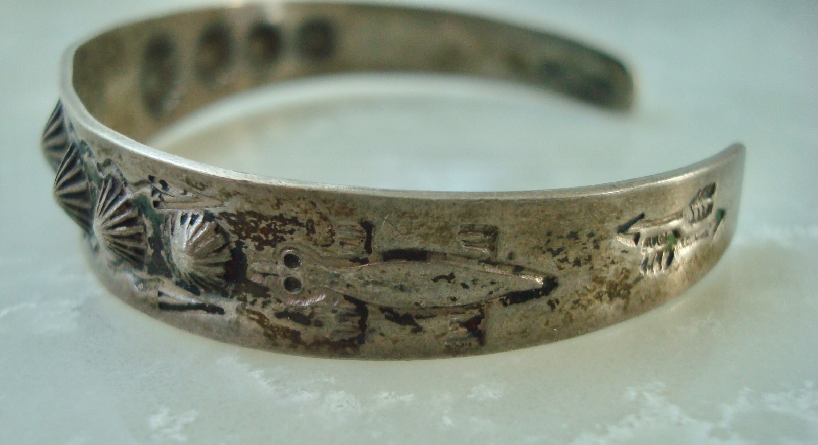 Vtg MORNING STAR THUNDERBIRD GILA MONSTER Navajo SILVER BRACELET Fred Harvey Era