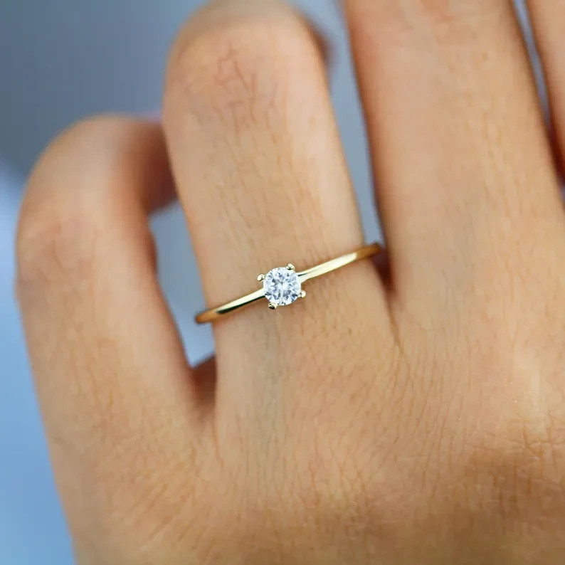 DEF I1-I3 Natural Round Diamond Solitaire Promise Ring 14K Yellow Gold 0.25Ct