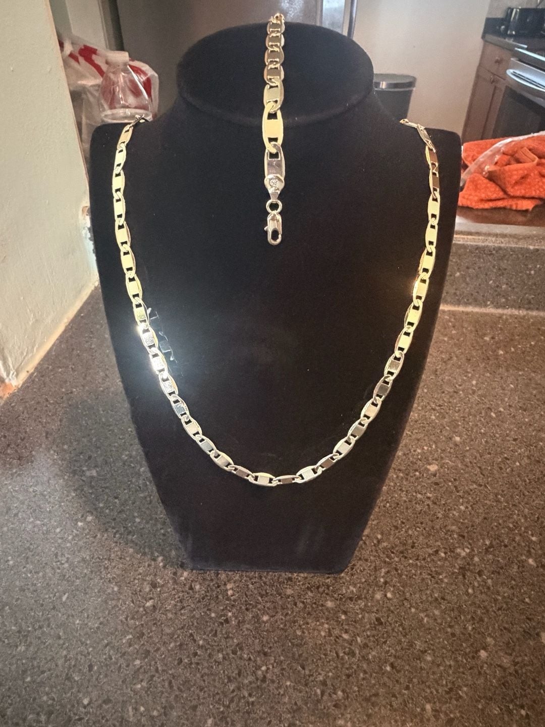 Gold Plated Mariner Link Chain and Bracelet Jewelry Set