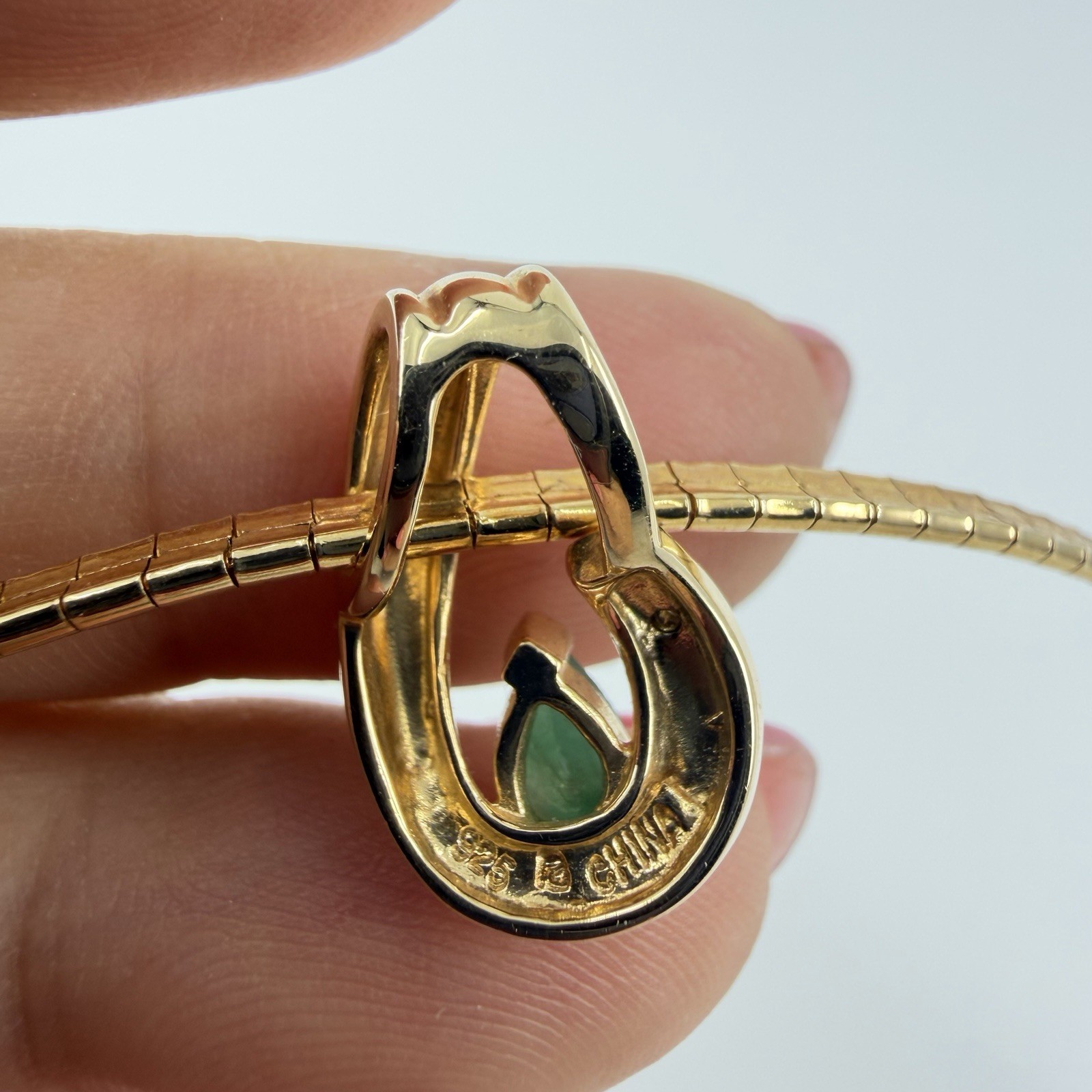 Natural Emerald Vermeil Sterling 925 Italy Necklace Pendant One Micro Diamond