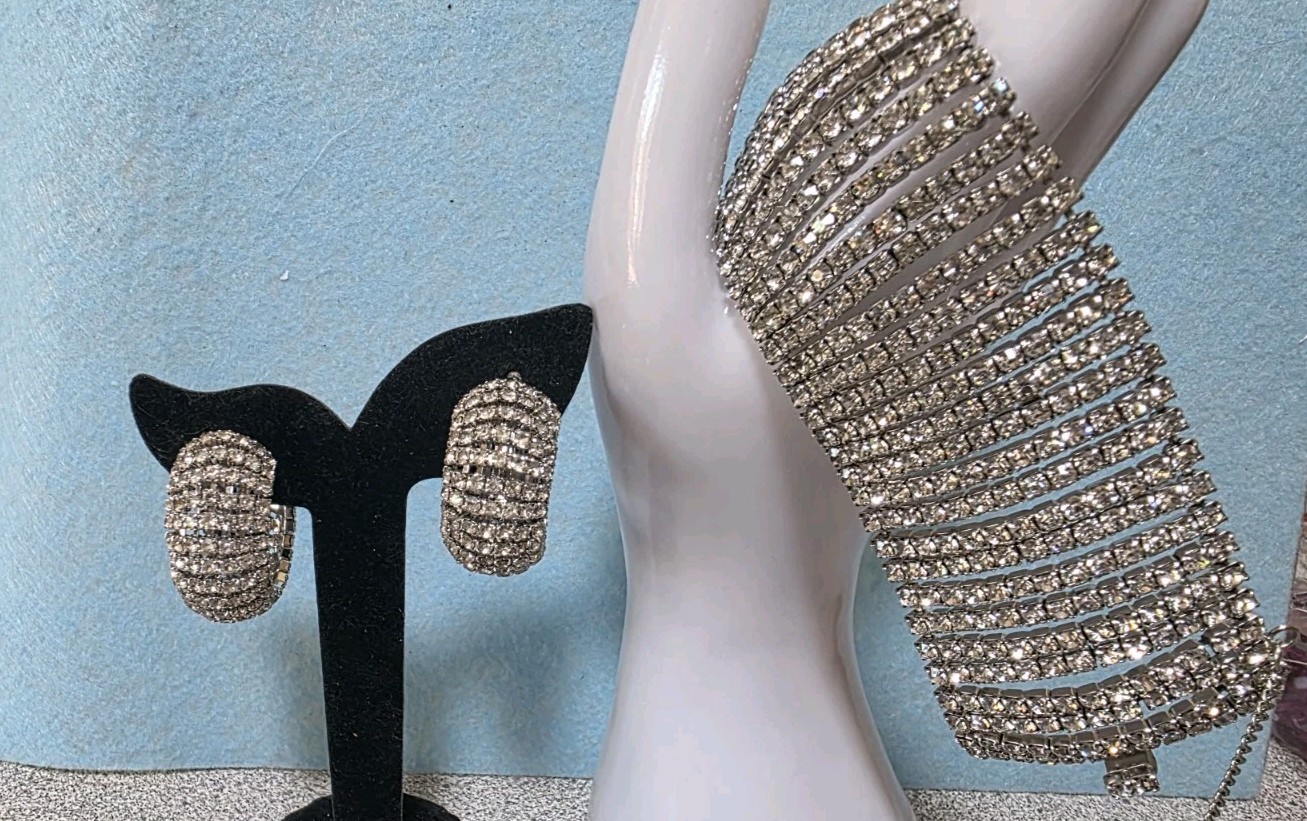 Shiny And Bright Crystal Bracelet With Matching Clip Hoops. #843
