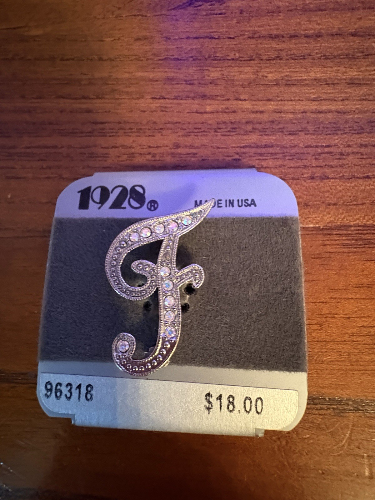 Vintage 1928 Rhinestone F Brooch