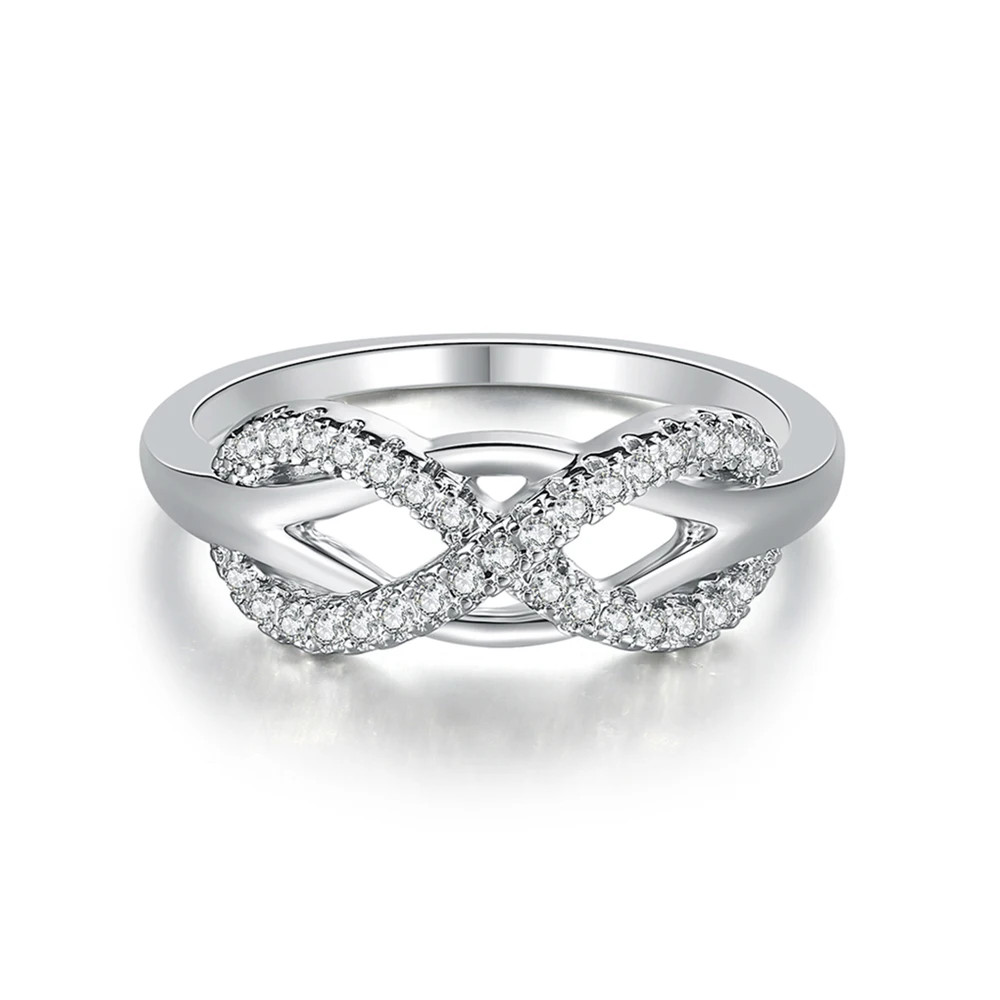 Wedding Band Ring Infinity Heart Love Zircon Tension Mount Women Jewelry