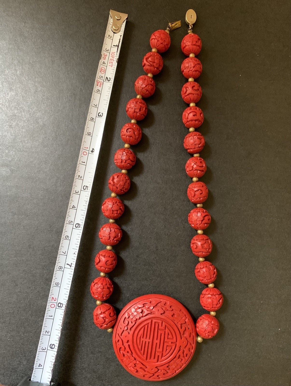 Vintage Cinnabar Necklace, Bangle and Earring Set