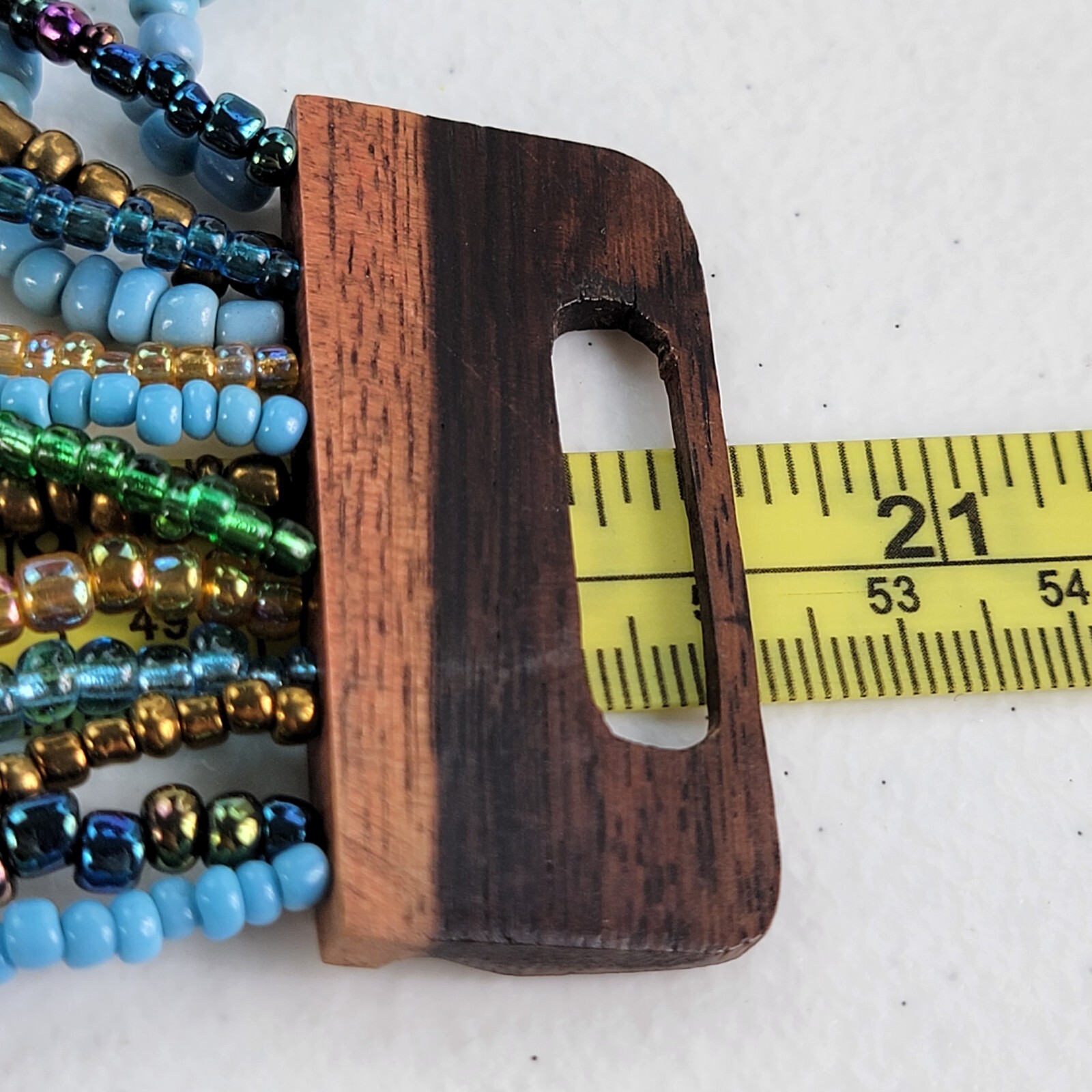 Vintage 14-Strand Multicolor Seed Bead Statement Necklace 20.5 in Wooden Clasp