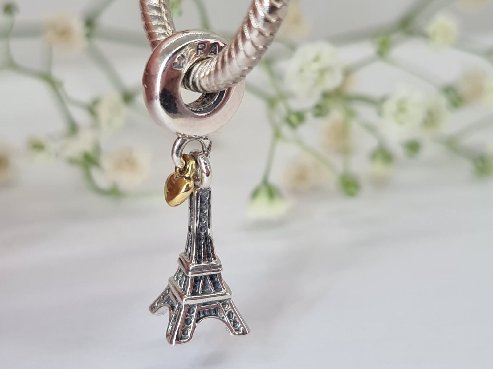 Authentic Pandora Love HEART Paris Hanging France dangle Silver Charm