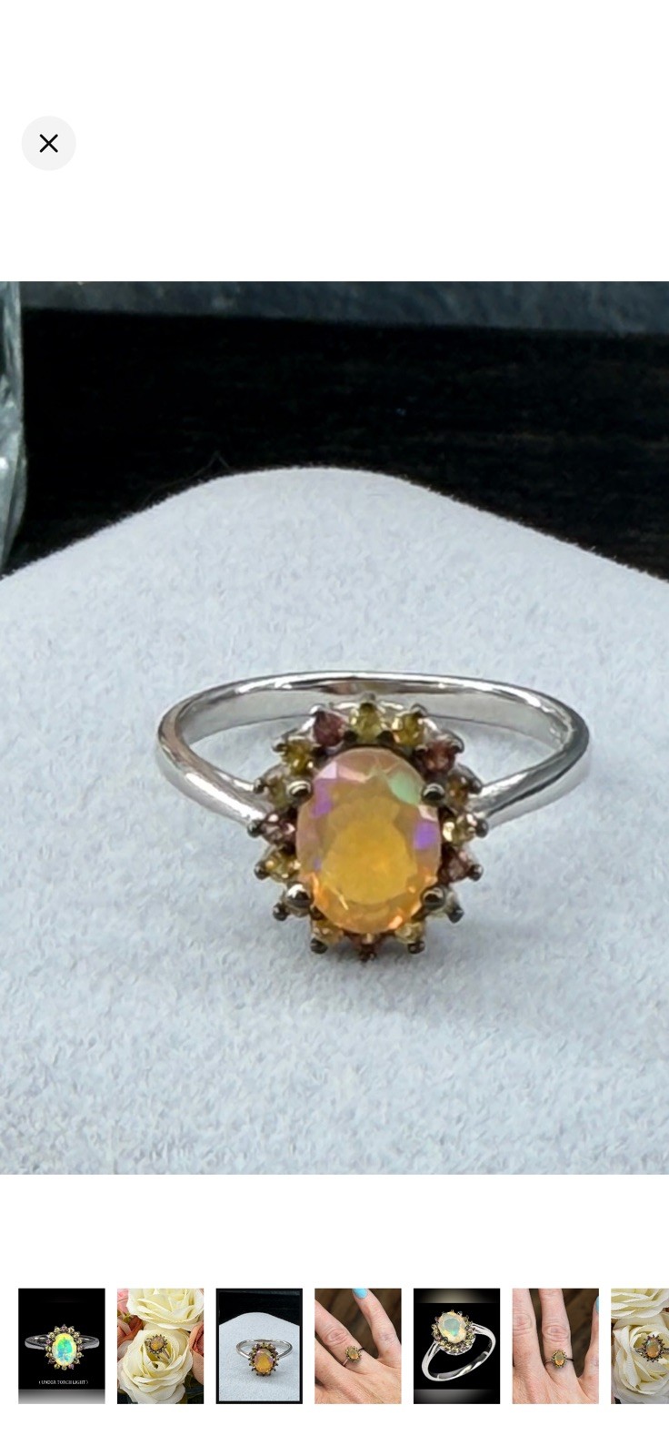 Enchanting Natural Diamond cut Sapphire with Fire Opal 925 Sterling Silver Sz 7