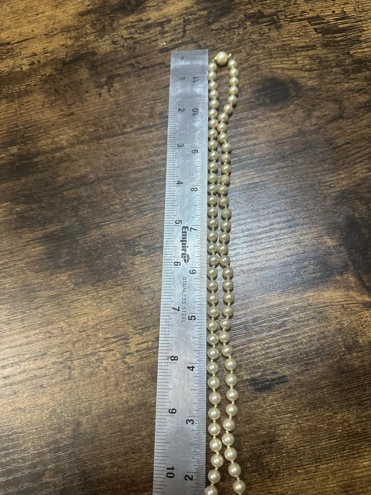 Vintage Hand Tied Faux Pearl Ivory Necklace Gold Tone Push Lock Pearl Clasp