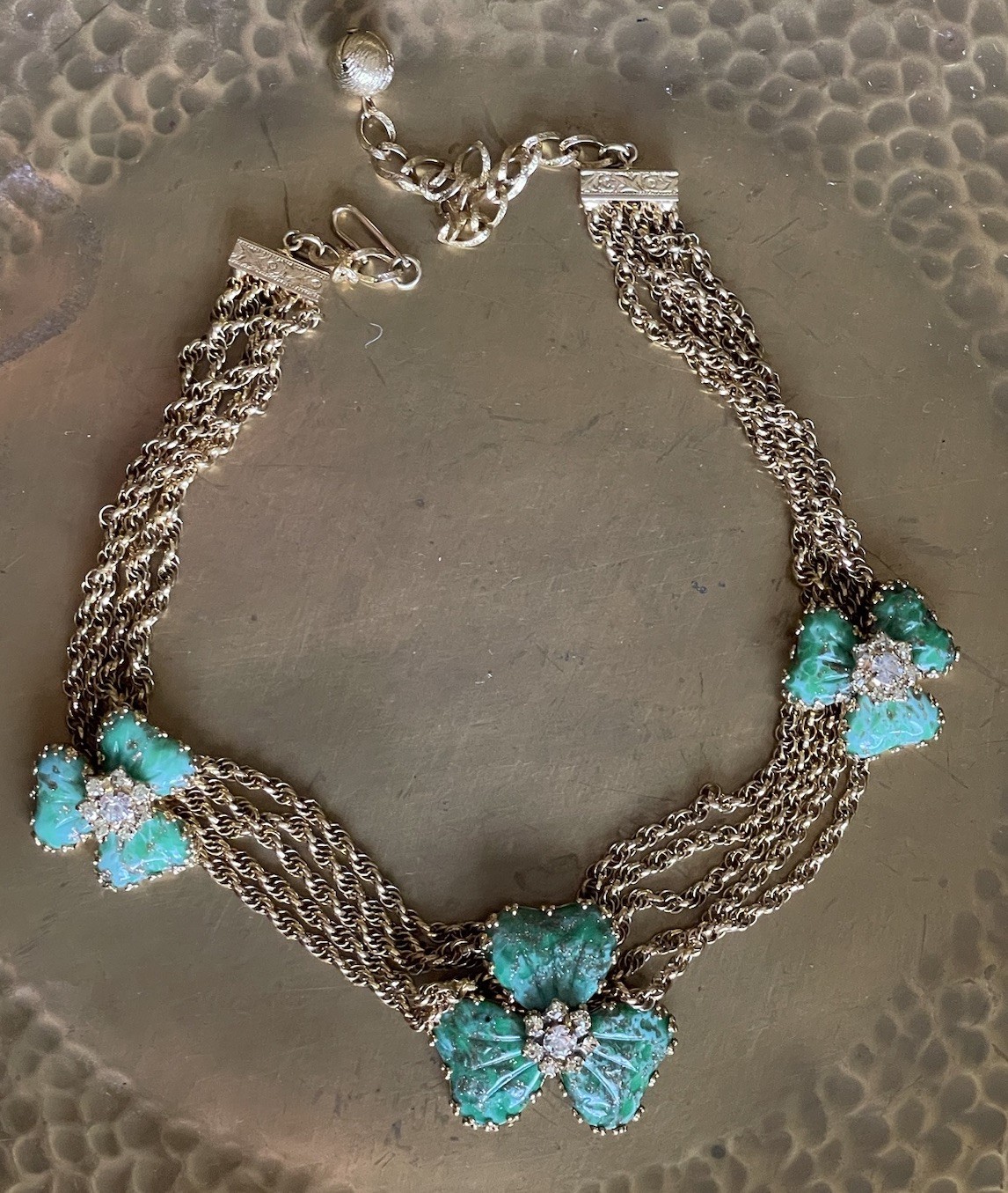 Vintage Hobe Mayorka Glass Sea foam Green Petal Flower Festoon Necklace