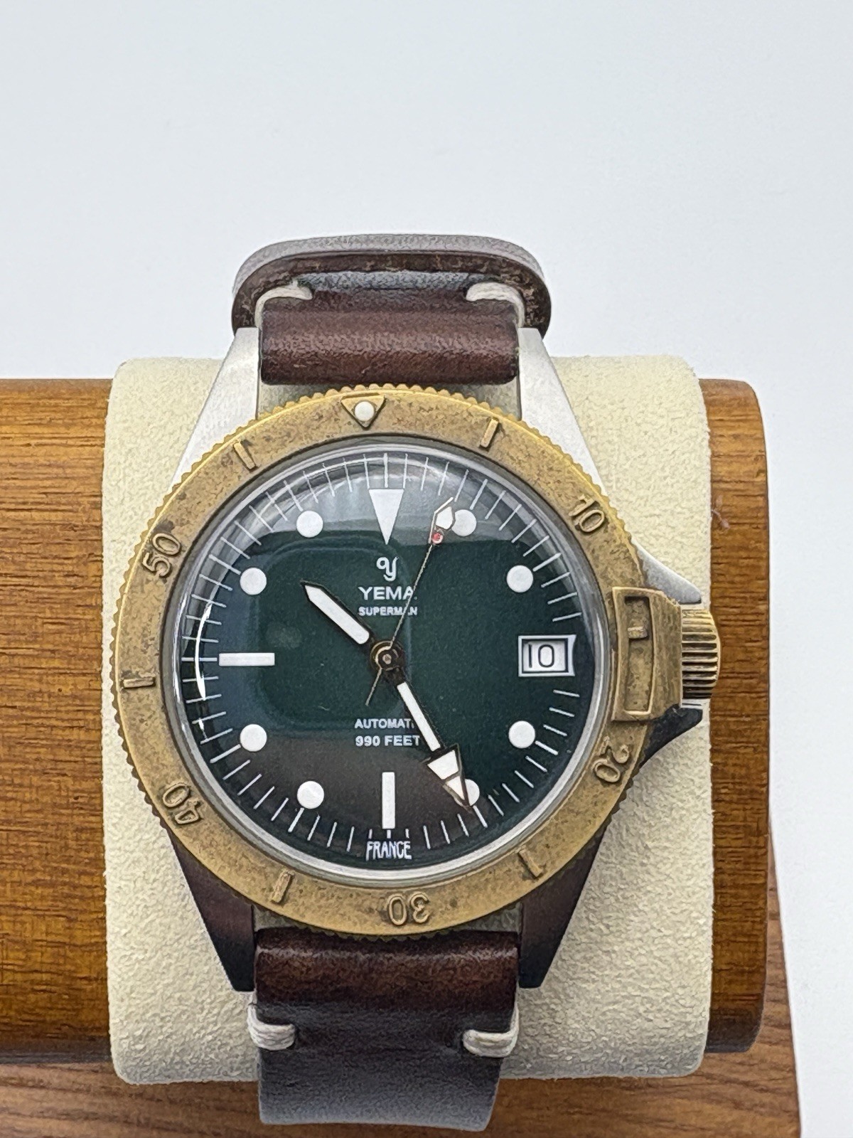 YEMA Superman Bronze Steel Limited Edition Watch with Leather Strap