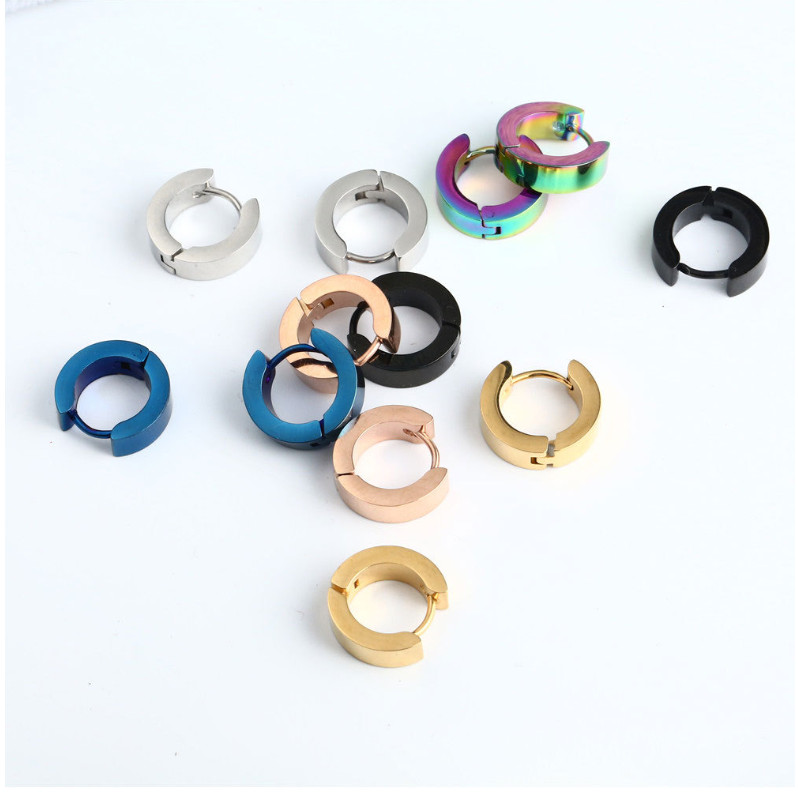 2pcs 4MM Small Men Women Stainless Steel Plain Hoop Huggie Ear Stud Earrings