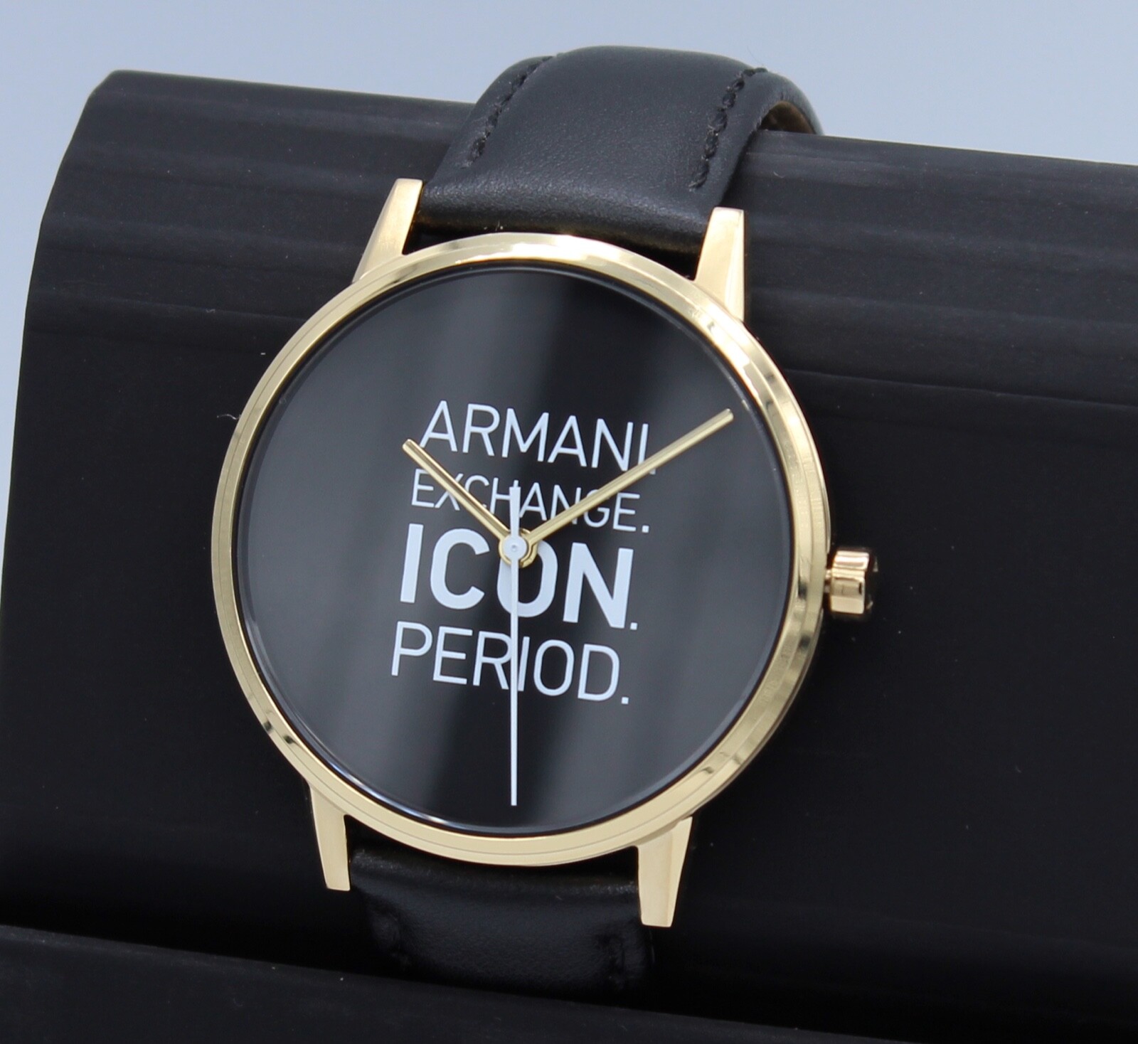 NEW AUTHENTIC ARMANI EXCHANGE CAYDE ICON GOLD BLACK LEATHER MEN’S AX2741 WATCH