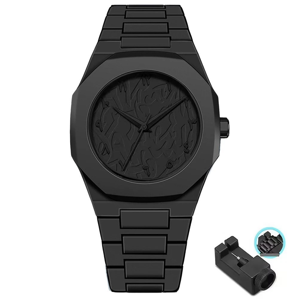 Men’s Quartz Watch Casual Business PC Strap Splash Resistant Black Wrist Watch