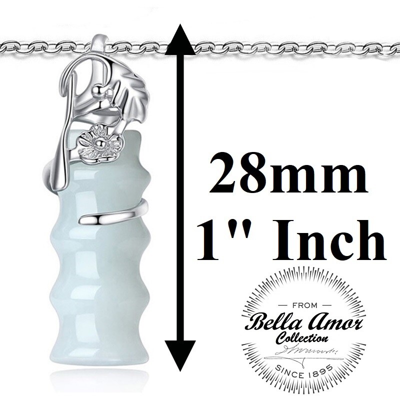 925 Sterling Silver Chain Necklace With Flower Design Jade Pendant Column D885