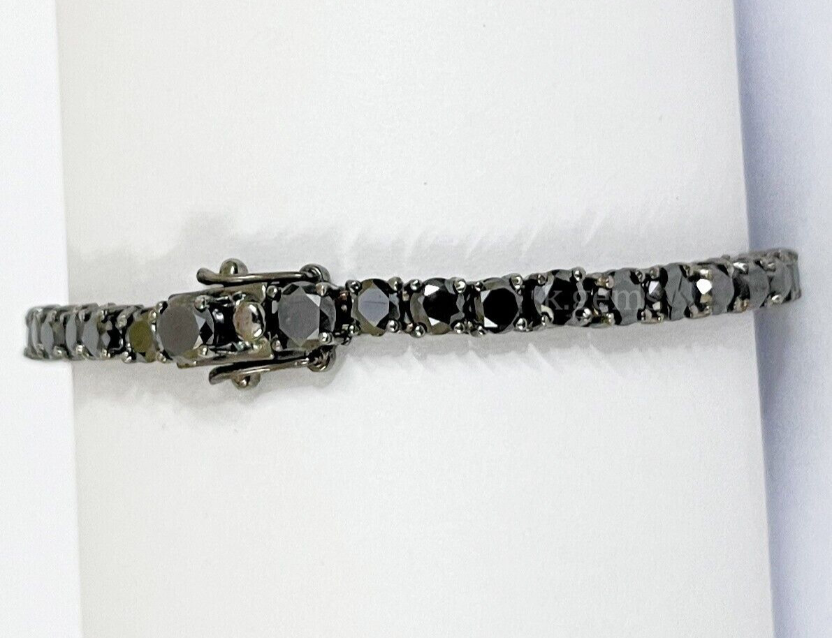 Unisex Solid Black Diamond Tennis Bracelet 7.50 Inches In Black Gold Finish AAA