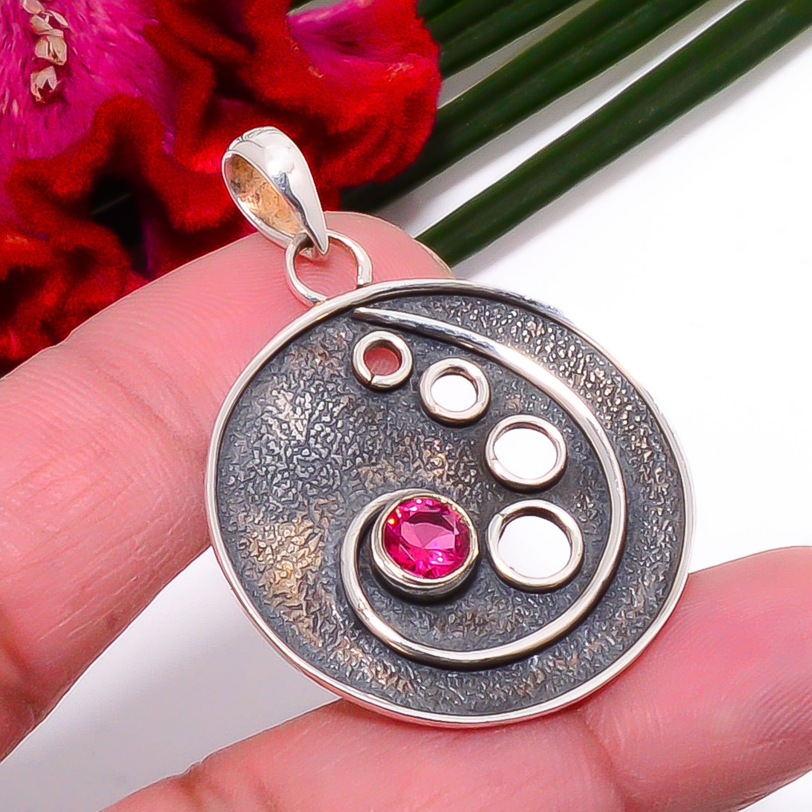 Pink Rubellite Tourmaline 925 Sterling Silver Pendant 1.72″ Sku9, Christmas Gift