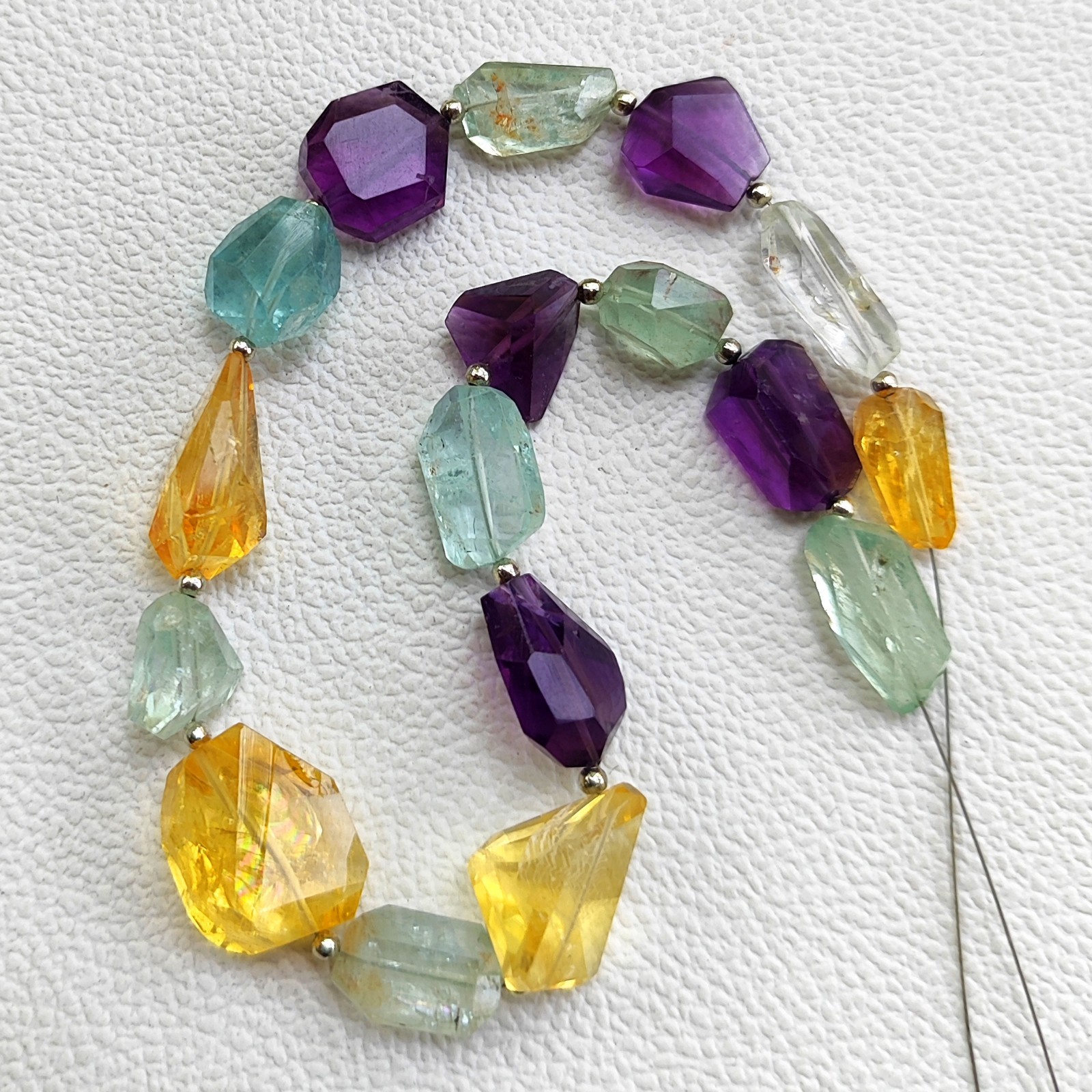 Amethyst Aquamarine Citrine Beads 12-14mm Faceted Nugget 11″ Strand Natural Gem