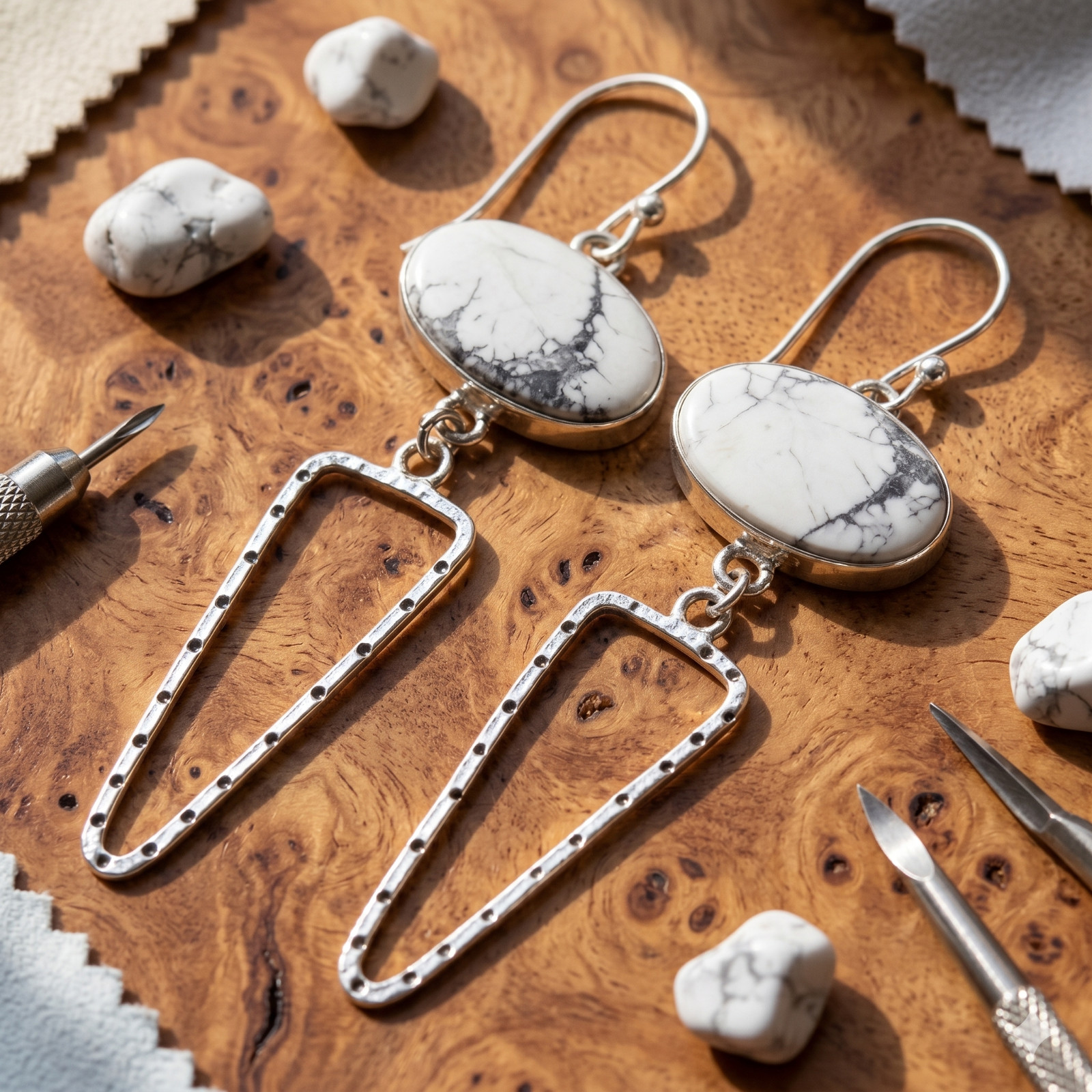 Howlite Sterling Silver Birthday Dangle Crown Chakra Engagement Earrings Jewelry