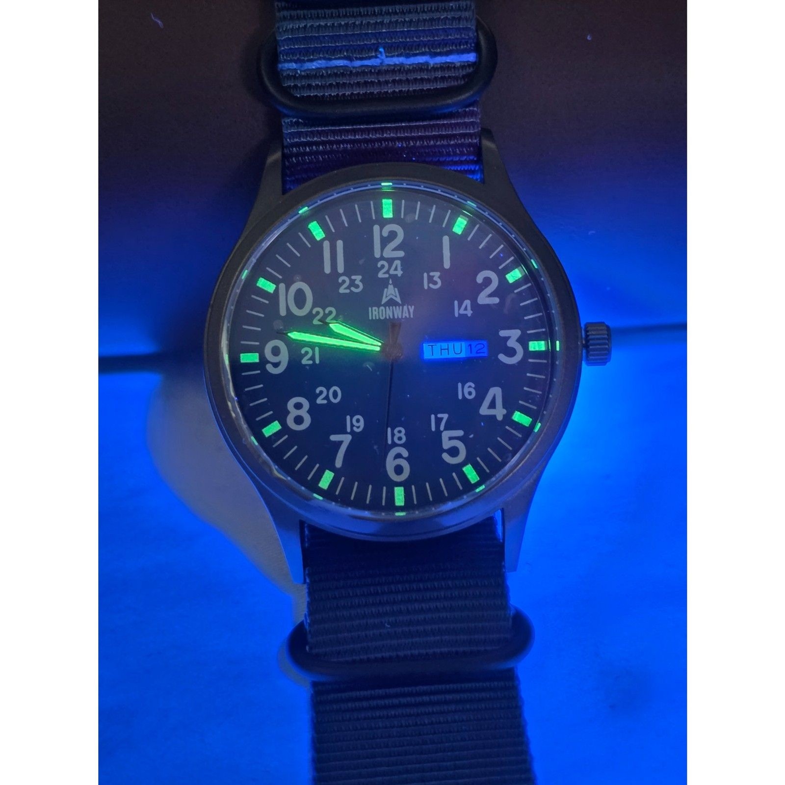Ironway 41mm Military Field Watch, Blue Dial, Japanese Quartz (New w/ ABS Case)