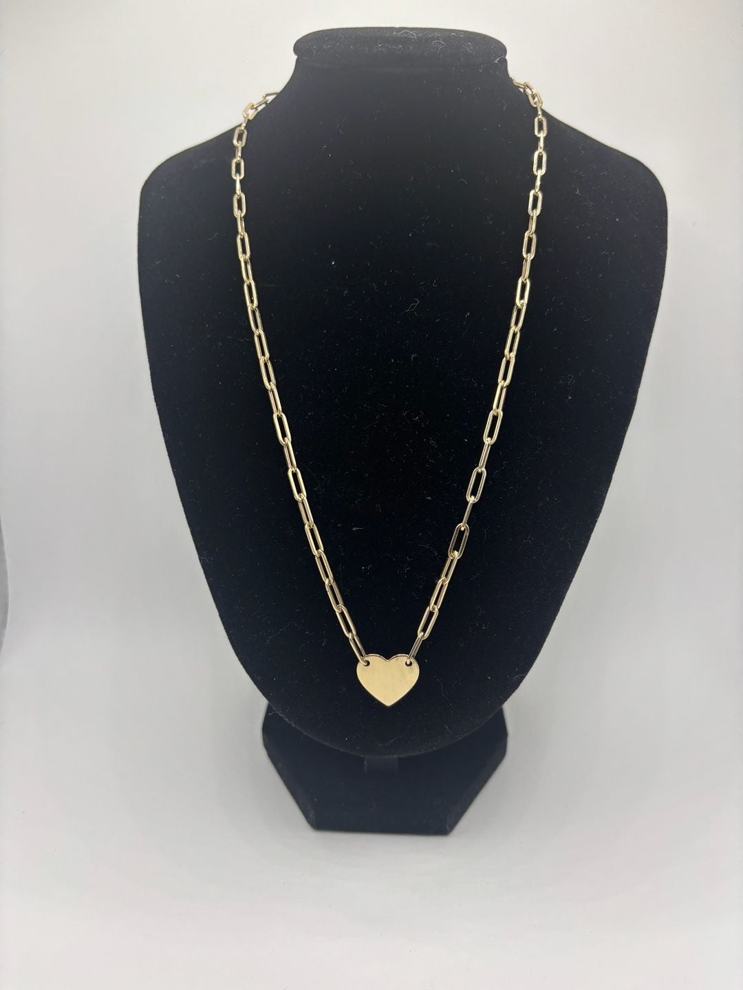 14K Gold Paperclip Link Chain Necklace with Heart Pendant