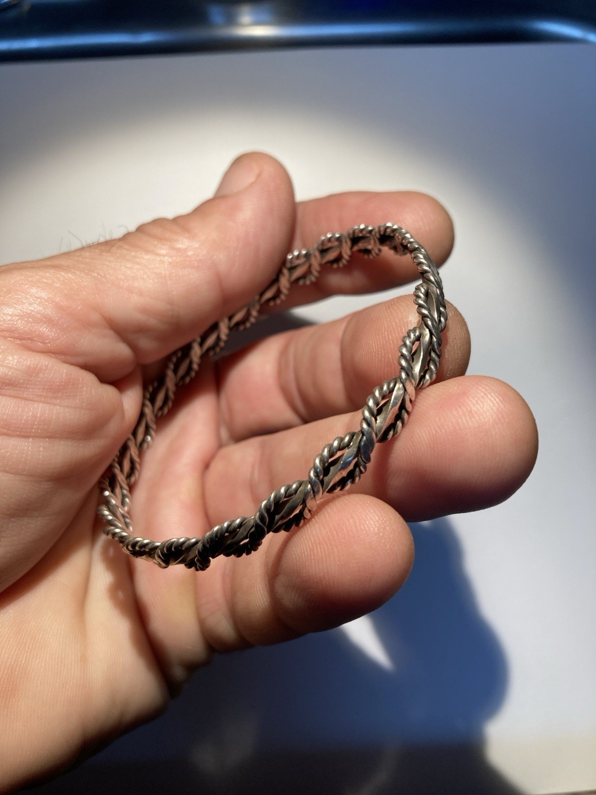 Bangle Bracelet Sterling 925 Silver Braided Rope 16 Grams 2 1/8 In Diameter m002