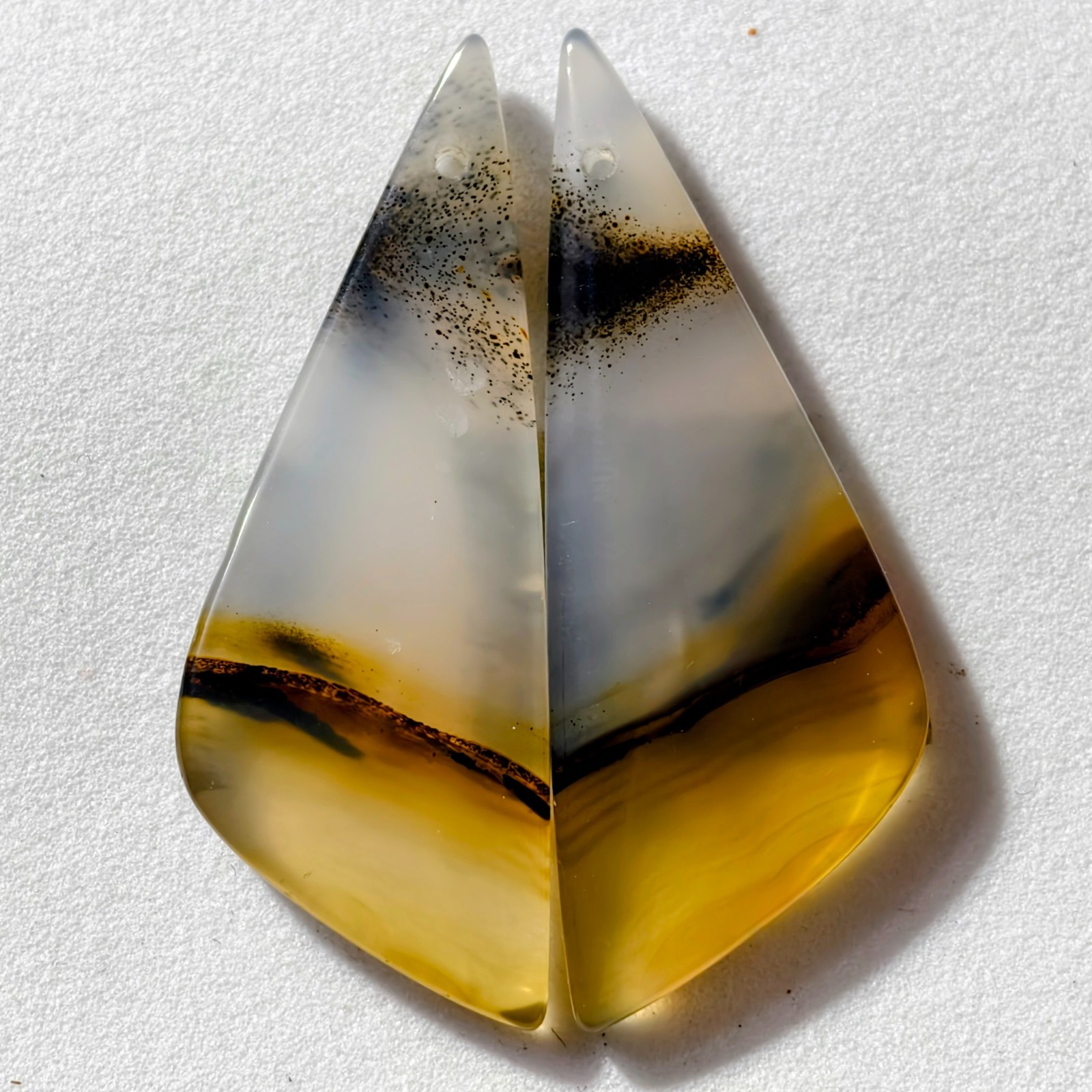 25 Cts Natural Montana Agate Drilled Match Pair Cabochon Gemstone 35.7 X 13.2 MM