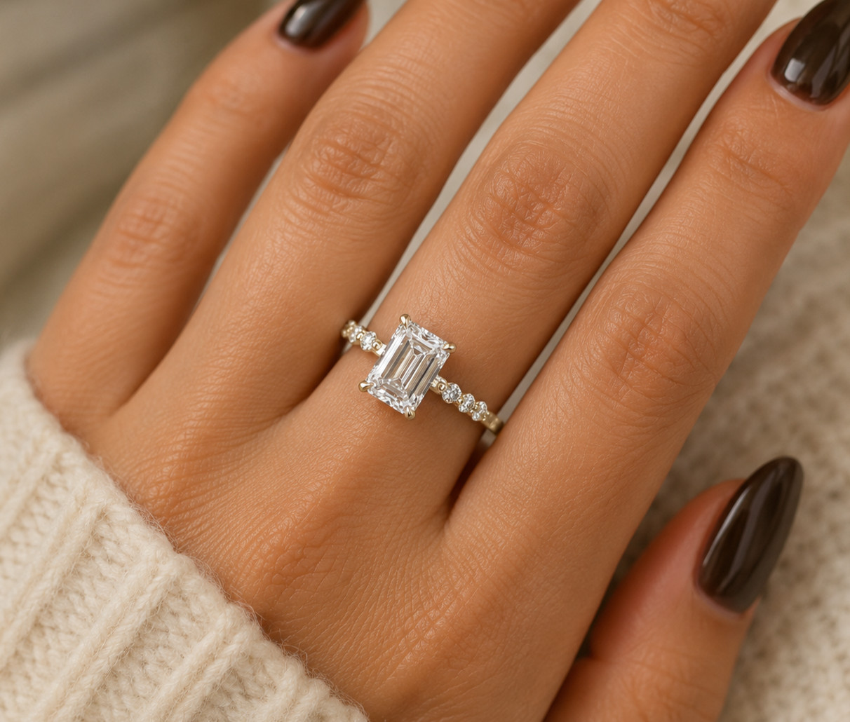 3.25 Ct Emerald Cut EF-VS1 Lab Grown/CVD Diamond Engagement Ring 14K Yellow Gold