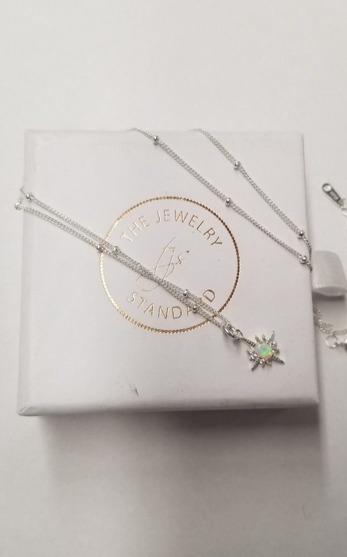 The Jewelry Standard Opal Star Necklace Sterling Silver 18″+2″