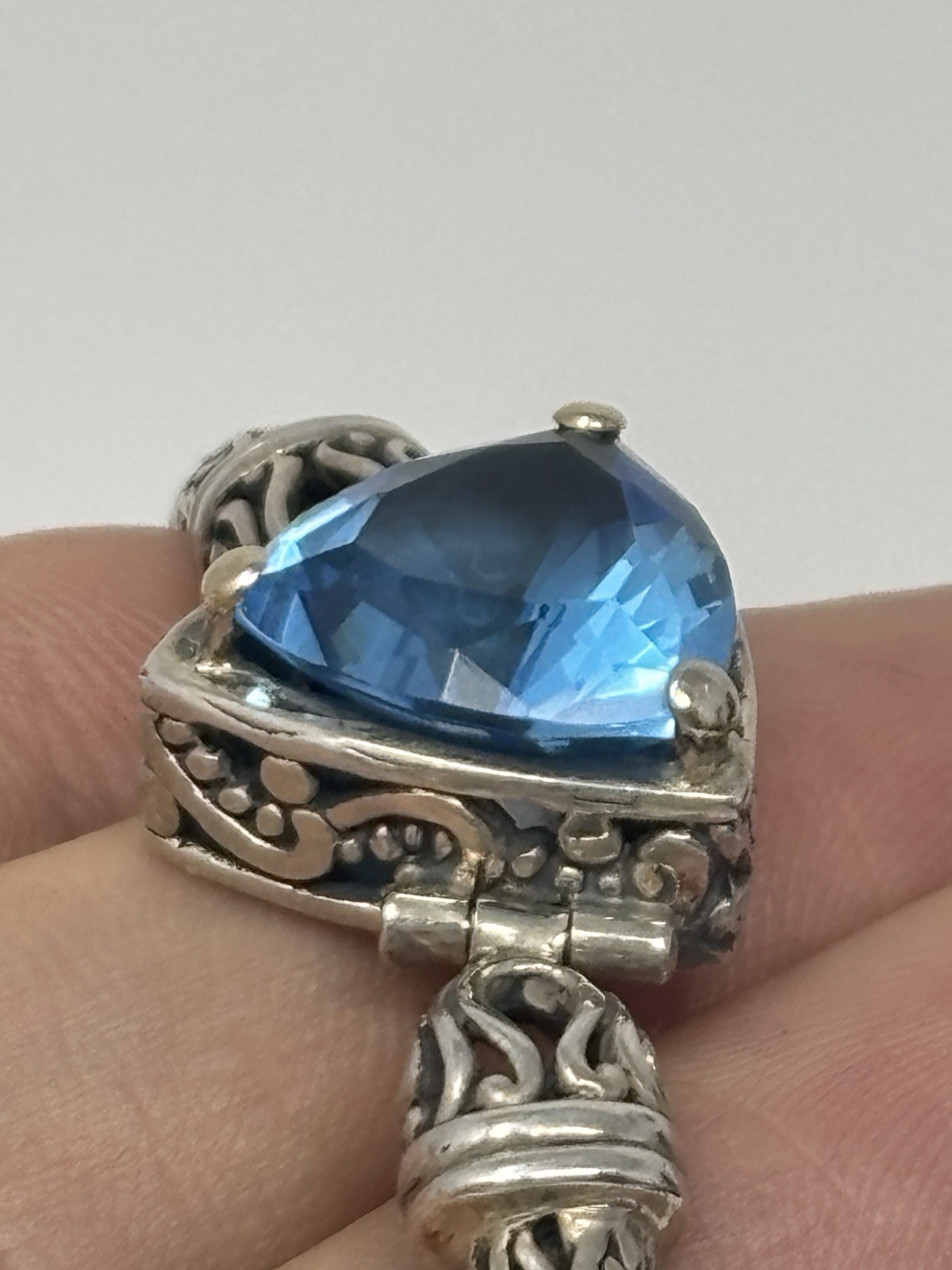 Vtg David Schorr Sterling Silver 18K Gold Blue Topaz Woven Wheat Bracelet 7.5”