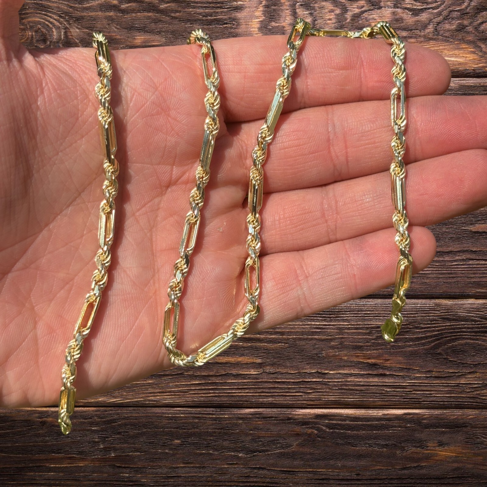 4mm Figarope Chain Necklace – Real Solid 925 Sterling Silver Or 14k Gold Vermeil