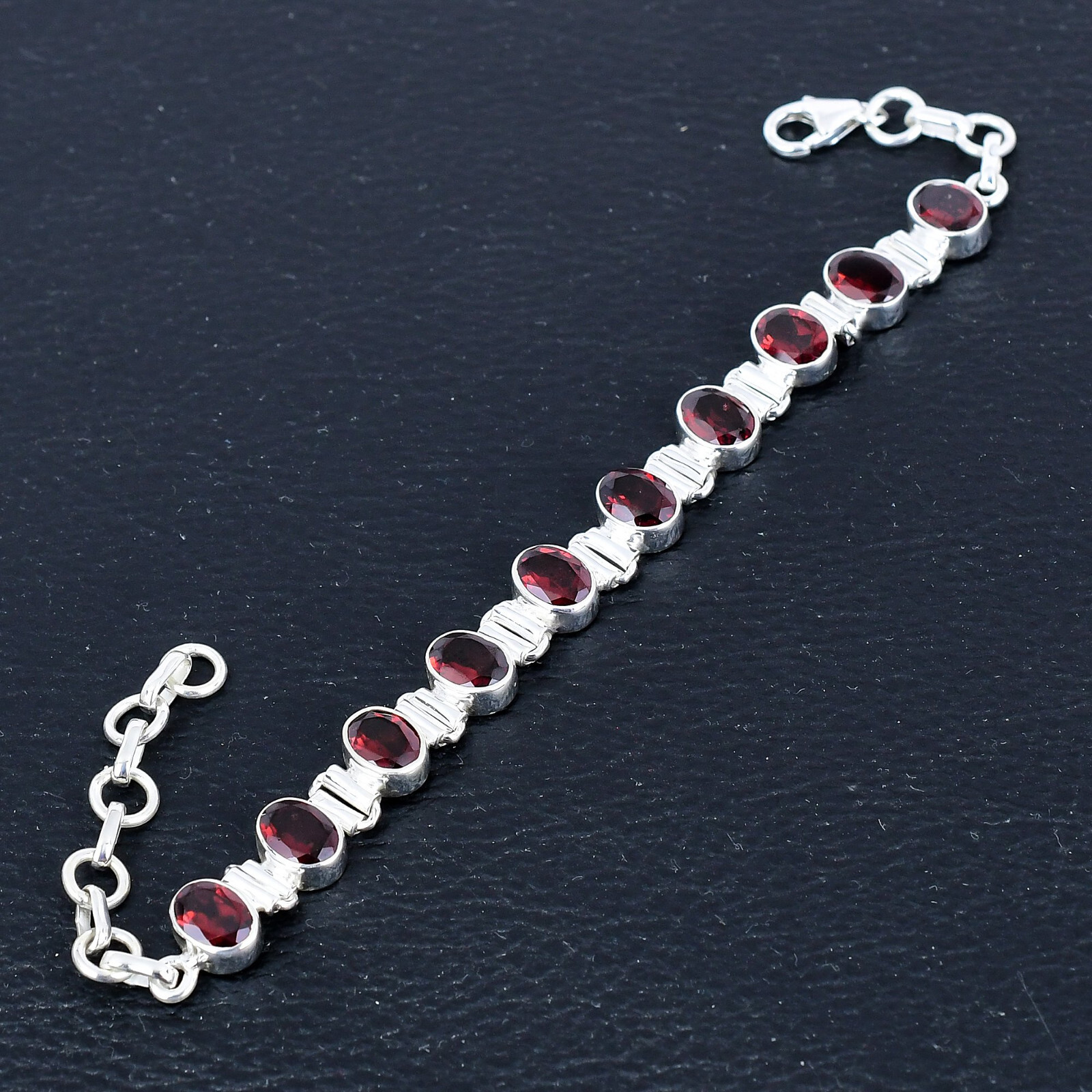 Garnet Gemstone 925 Sterling Silver Hadnmade Bracelet Jewelry Gift For Unisex