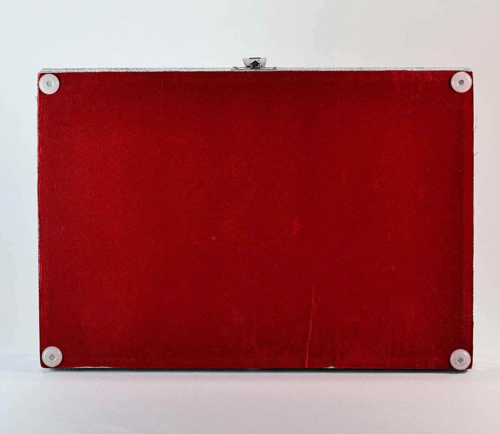 Vintage Silver Tone Taj Mahal Ring Jewelry Box Red Velvet Lined Mirror Large