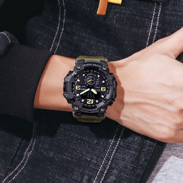 SKMEI Men Watch Shockproof Wristwatch Military Army Green Sport Digital Watches