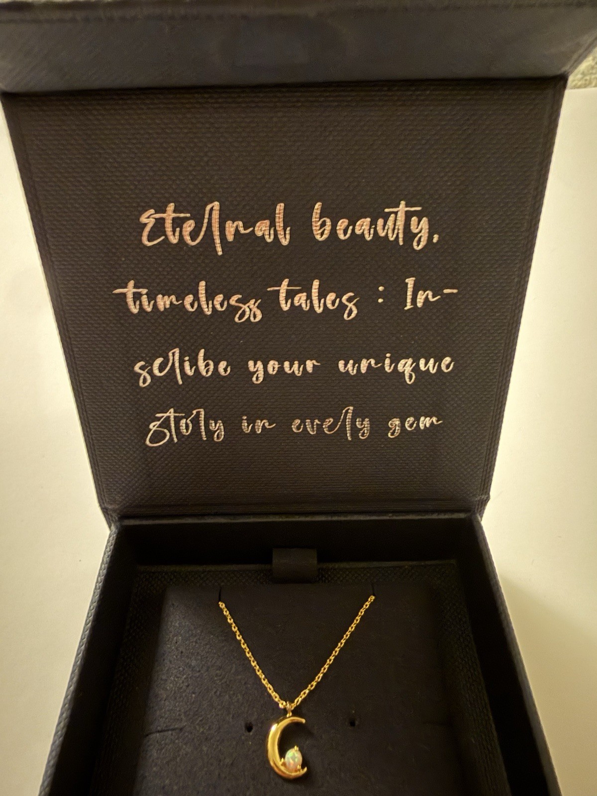 18k Gold Plated Crescent Moon Necklace With Opal