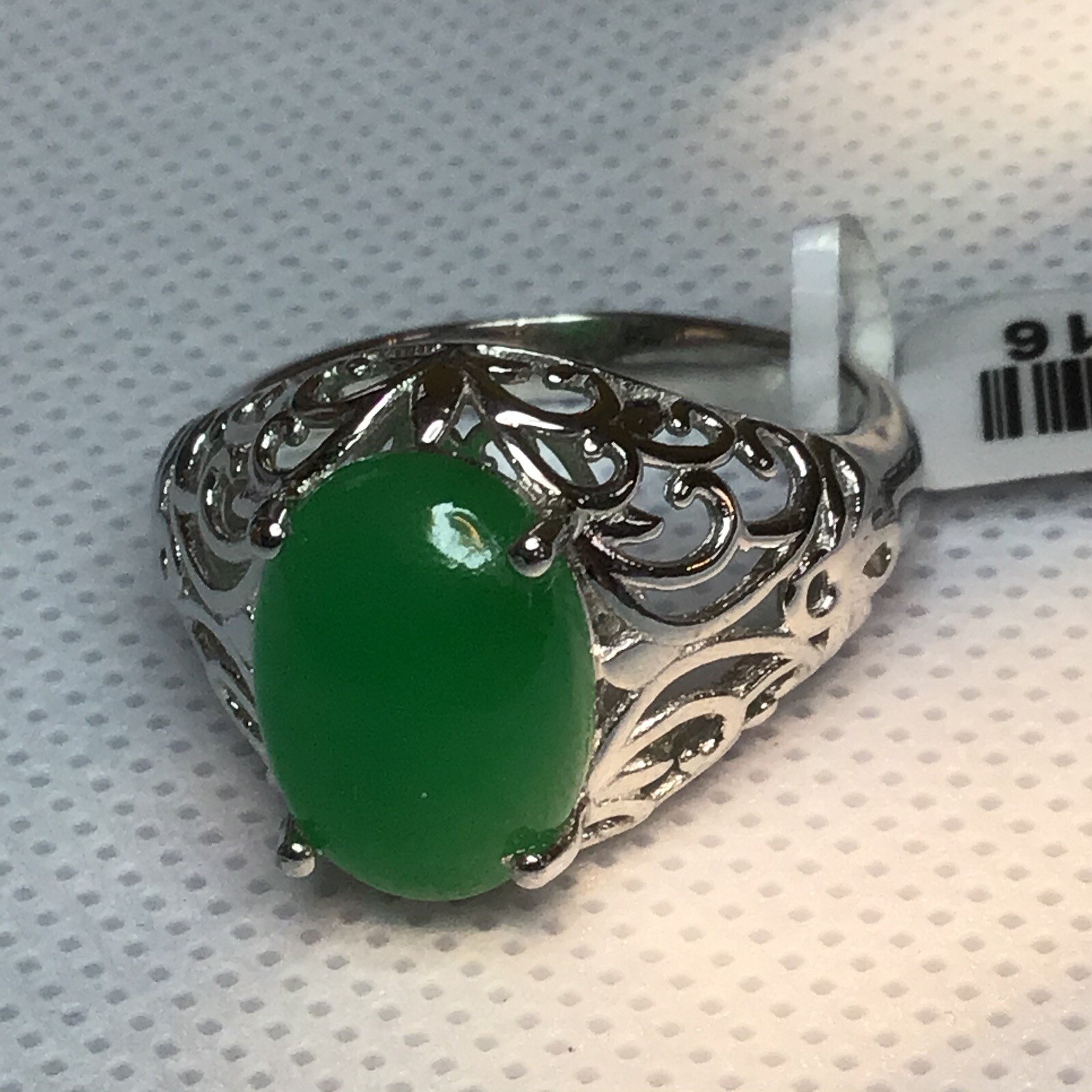 BURMESE Green Jade Ring (Sz6) TGW 6.45cts Platinum Bond Brass