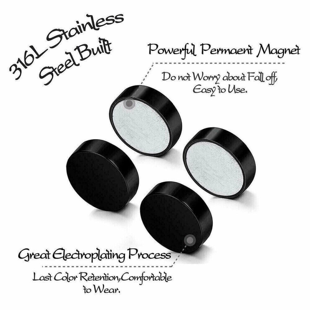 Men Women Magnetic Stainless Steel Stud Earrings Ear Plugs Non-Piercing Clip On