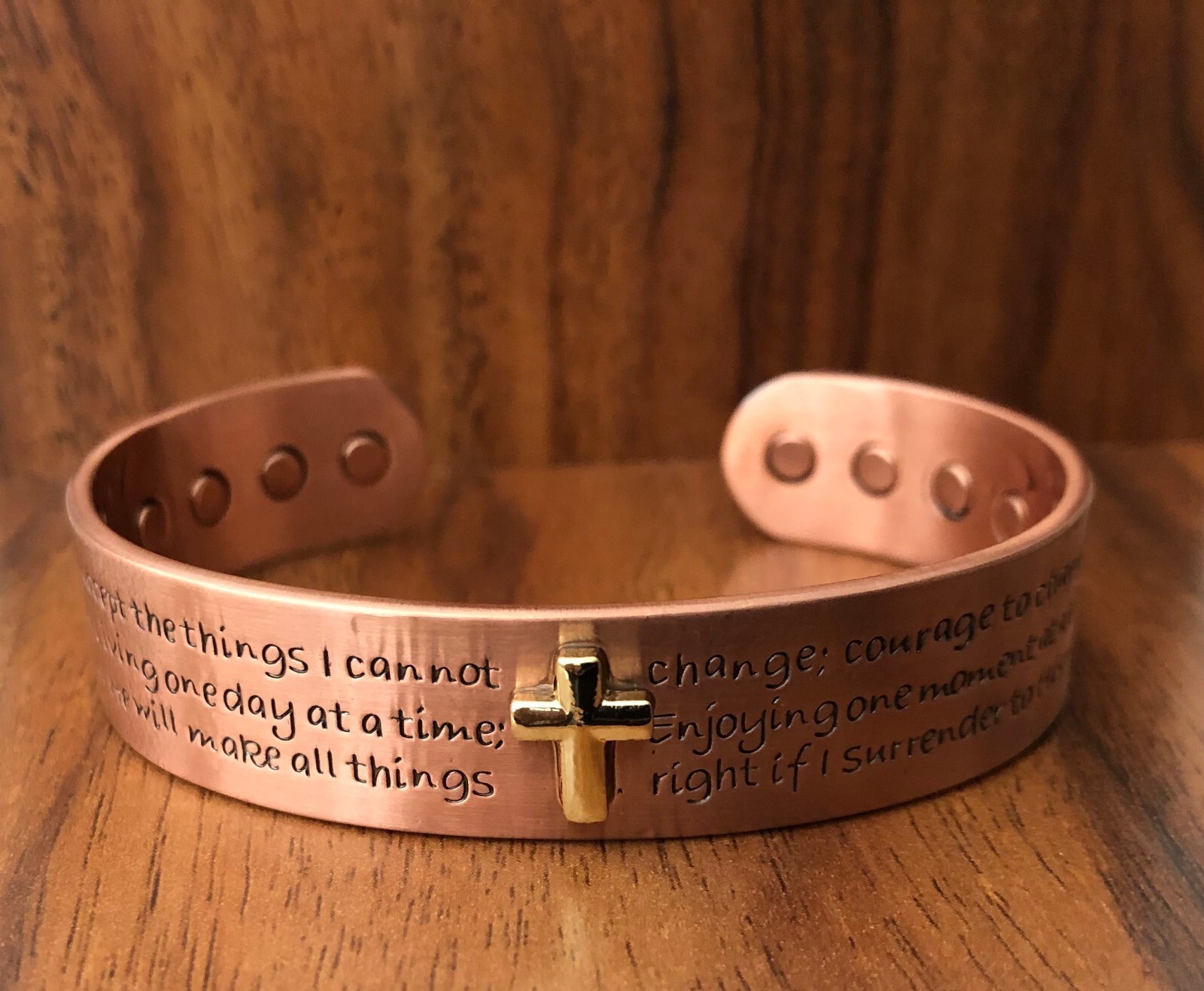 Engraved Cross Magnetic Energy Bracelet Serenity Prayer Adjustable Jewelry Cuff