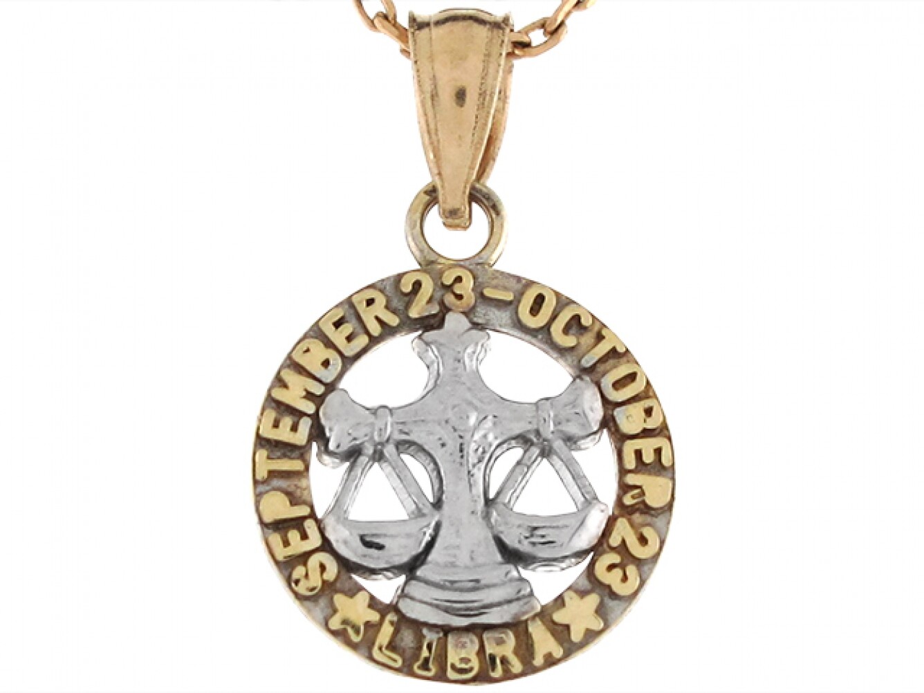 10k or 14k Two Tone Real Gold 1.8cm Zodiac Libra Birthday Girls Charm Pendant