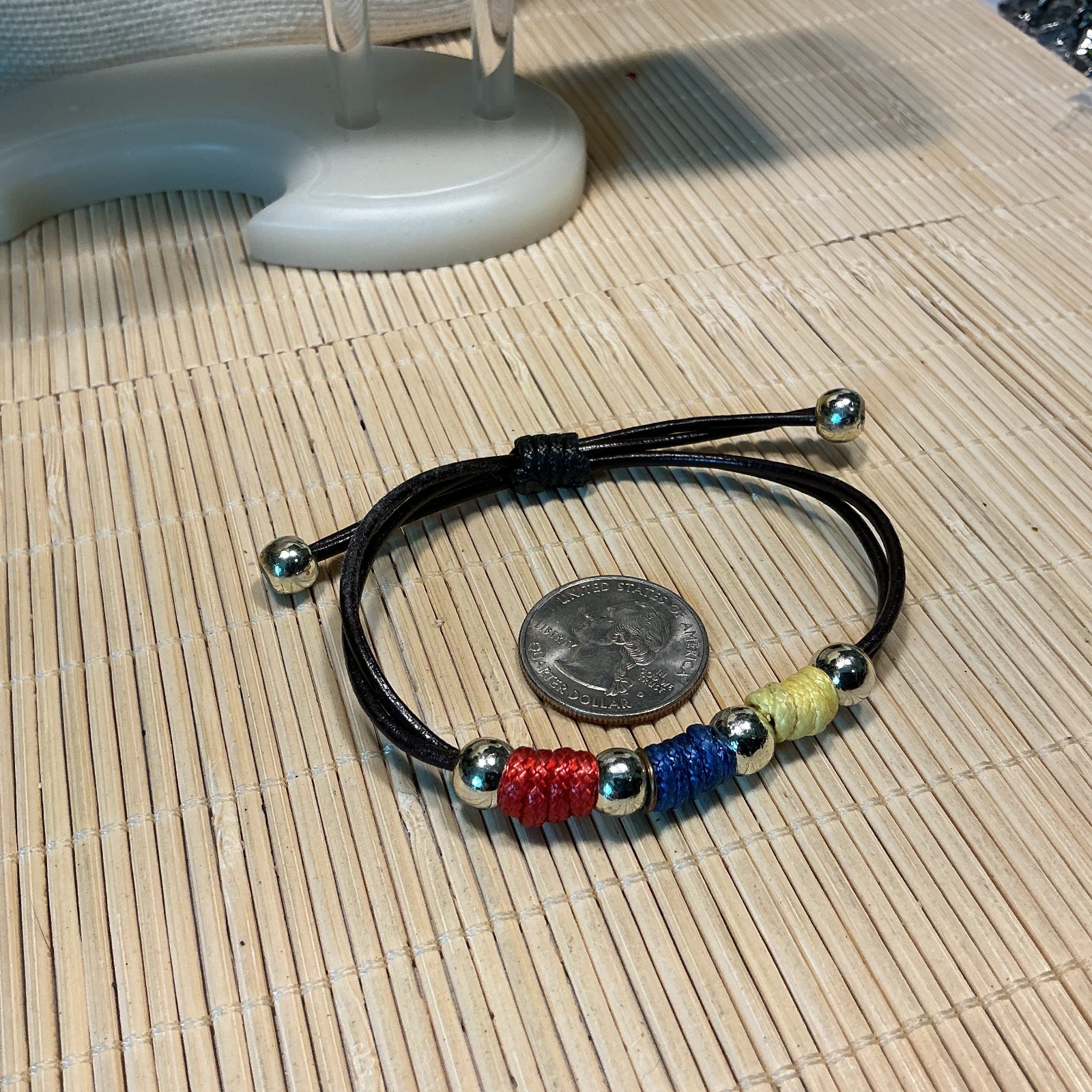 Fashion Bracelet Yellow Red Blue Silk Cord Silver Brown Cord Slide Lot 103A