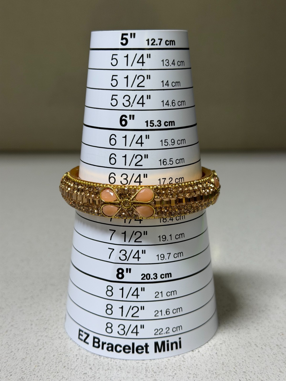 Gold-Toned Indian-Style Bangle Bracelet Sparkling Crystal Inlays & Flower