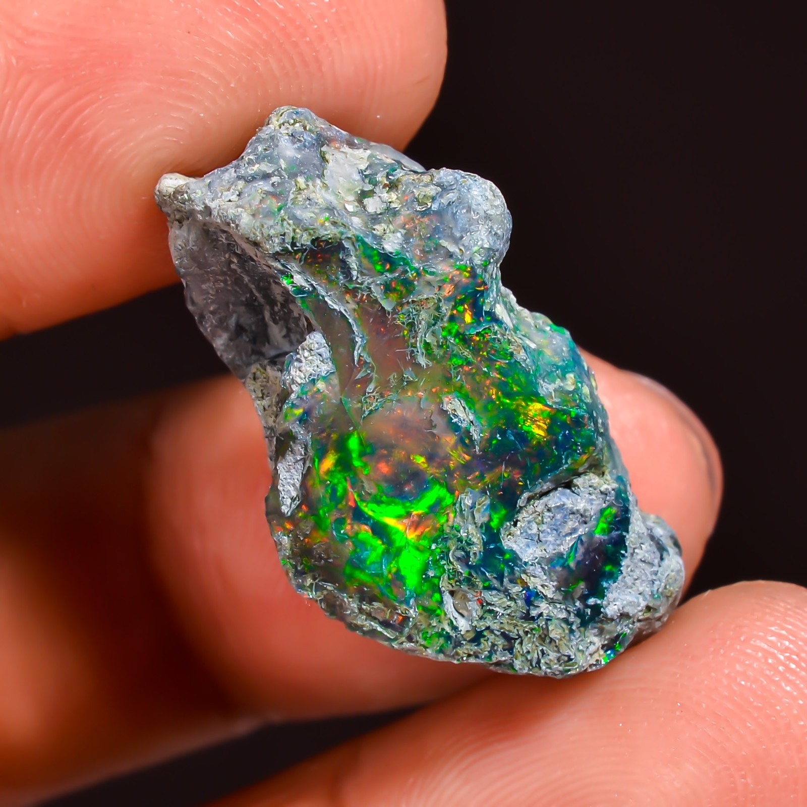 13.5ct Natural Black Opal Rough Ethiopian, Fire Opal Gemstone, 24x14MM Welo Opal